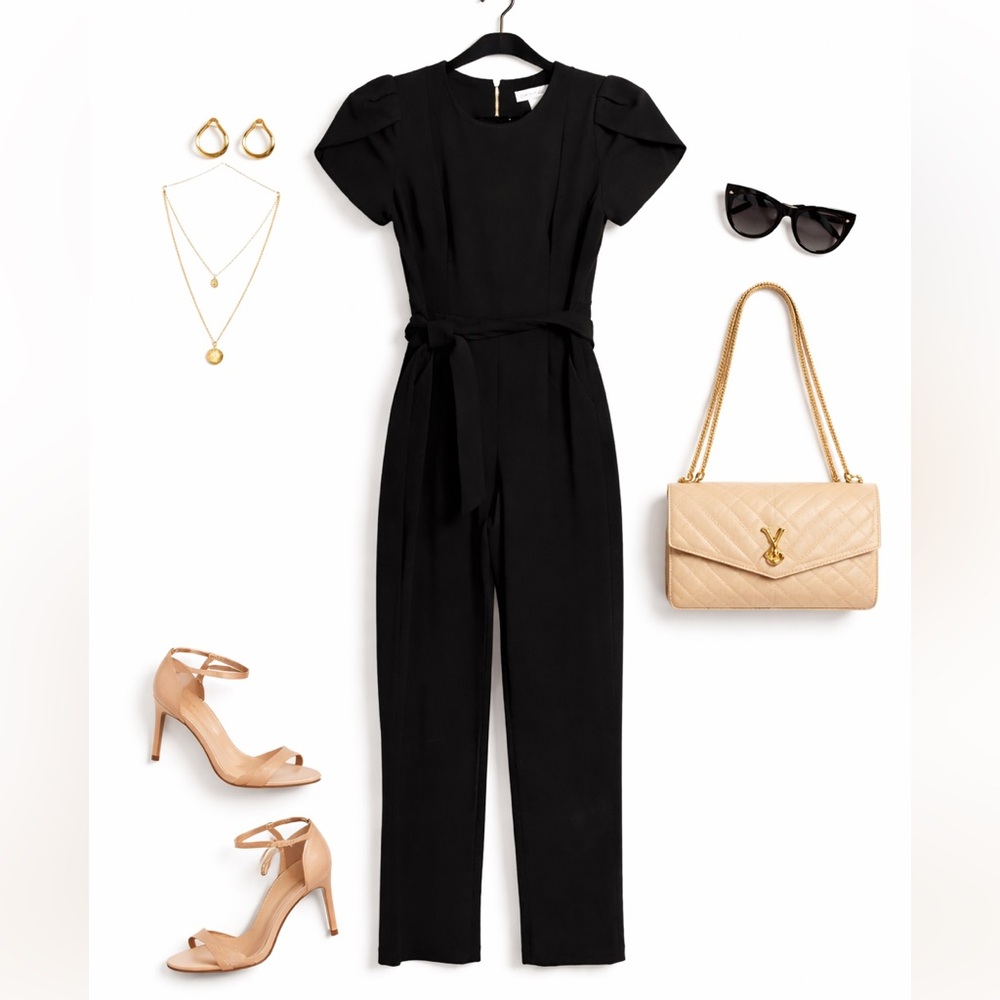 Calvin Klein Black Short Sleeve Belted Jumpsuit